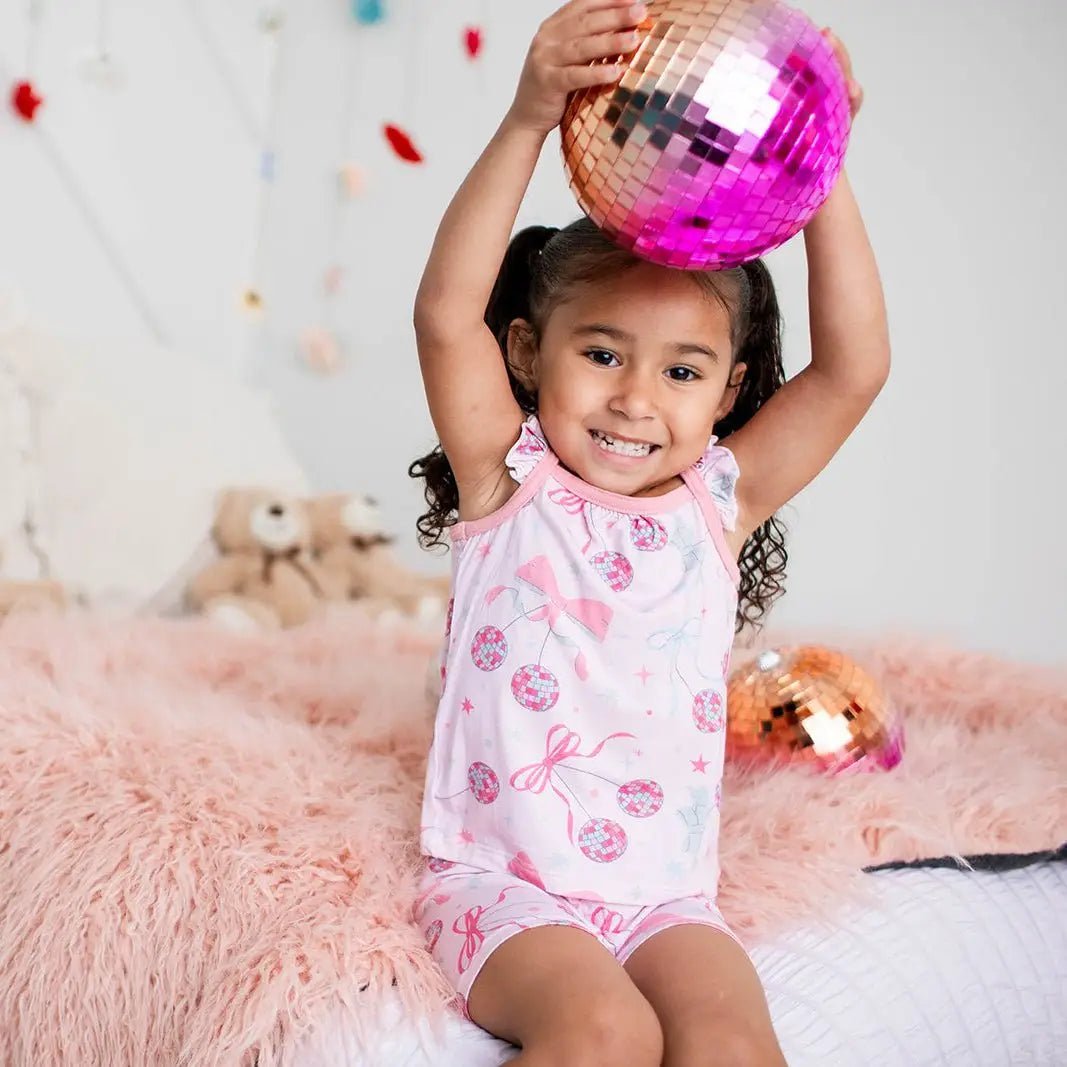 Bestaroo Bowtastic Boogie Flutter Tank and Shorts Set for Babies with Disco Balls Print - 