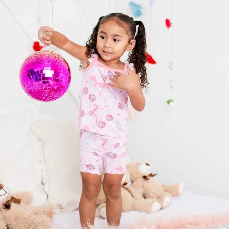 Bestaroo Bowtastic Boogie Flutter Tank and Shorts Set for Babies with Disco Balls Print - 