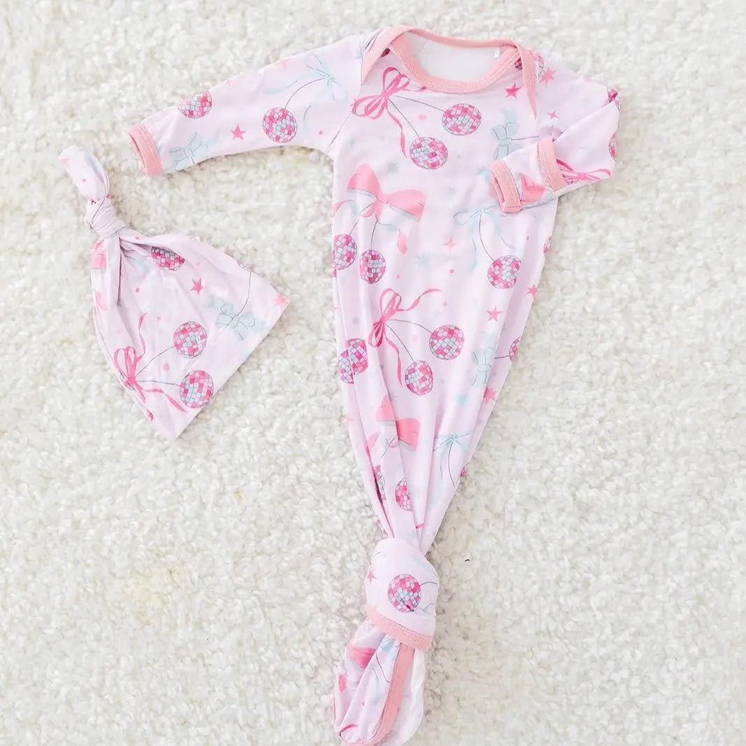 Bestaroo Bowtastic Boogie Gown And Hat Set For 0 To 3 Months Bamboo Sleepwear - 