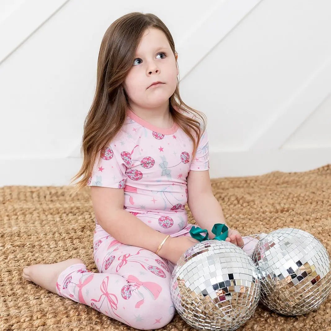 Bestaroo Bowtastic Boogie Kids Short Sleeve Bamboo Pajamas With Disco Ball Print - 