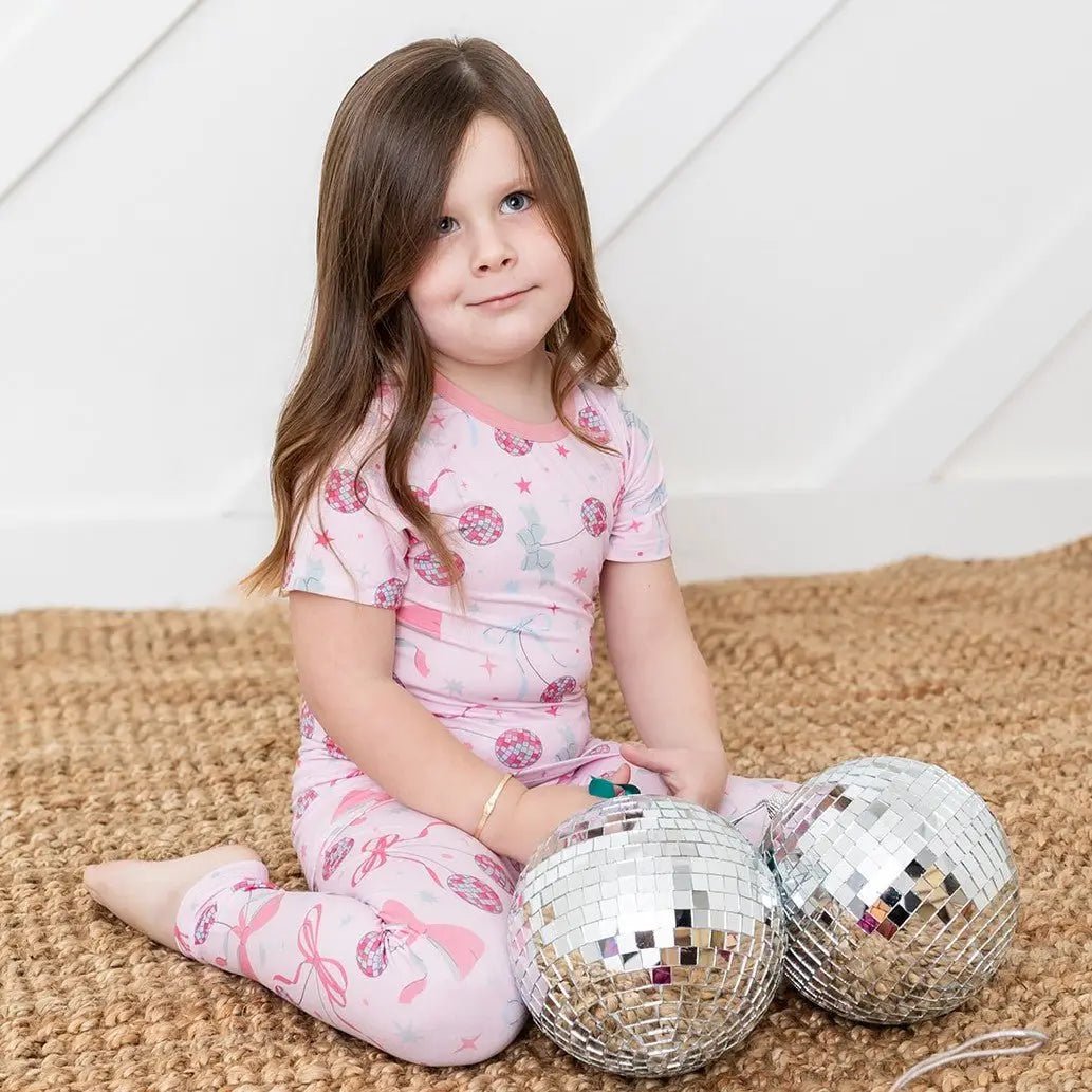 Bestaroo Bowtastic Boogie Kids Short Sleeve Bamboo Pajamas With Disco Ball Print - 