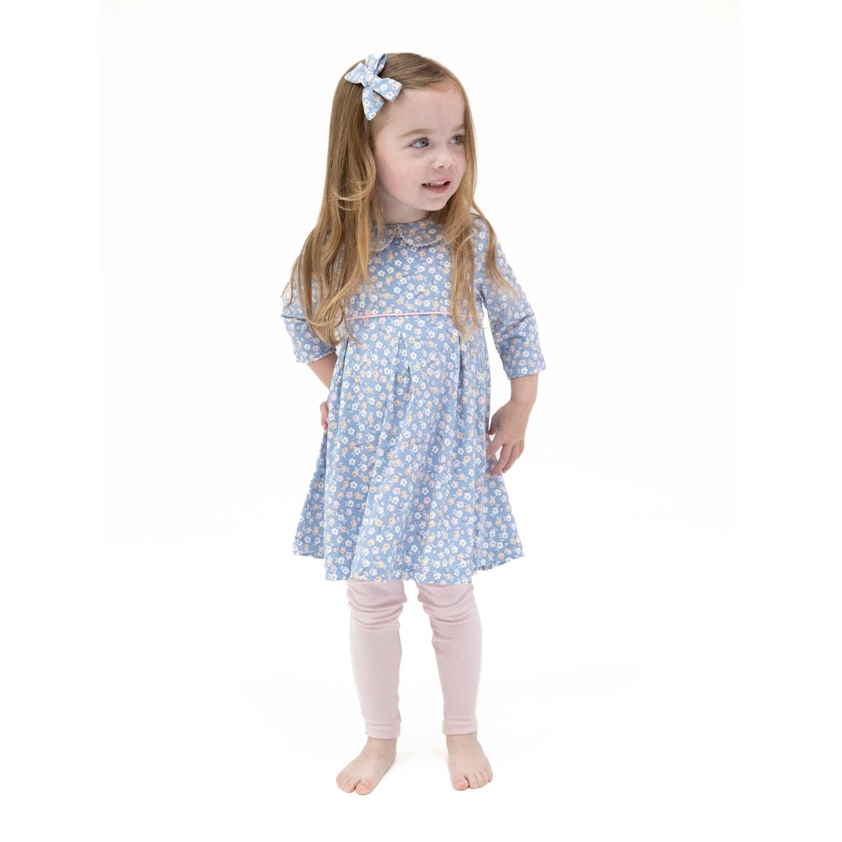 Angel Dear Box Pleat Dress and Ribbed Leggings Set for Little Girls - Everetts Place Boutique - 