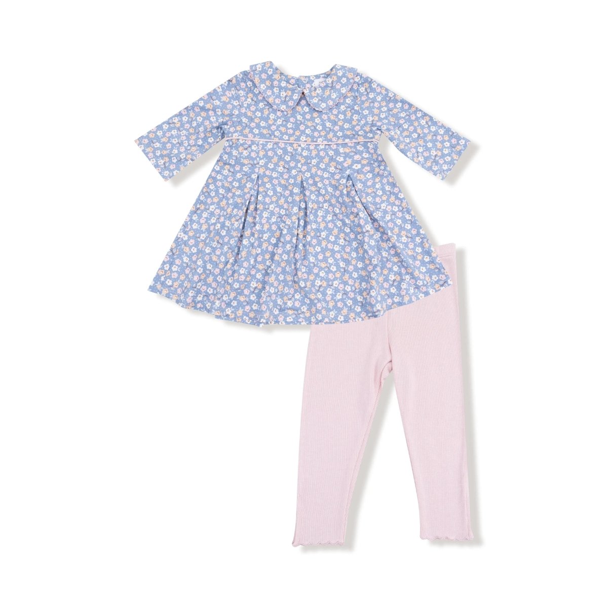 Angel Dear Box Pleat Dress and Ribbed Leggings Set for Little Girls - Everetts Place Boutique - 