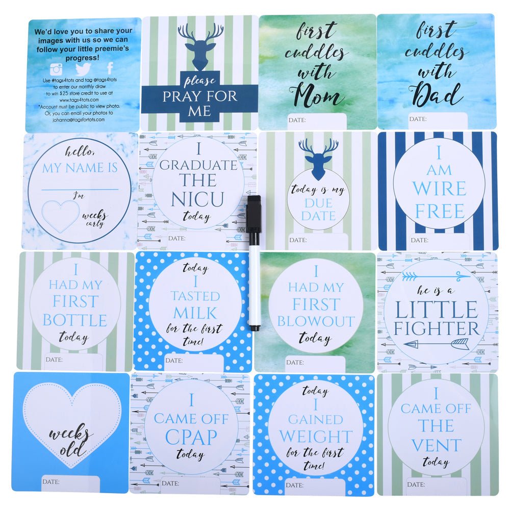 Three Little Tots Boy Preemie Three Little Tots NICU Milestone Cards in Plastic - 