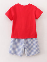 Rylee Faith Designs Boys Back to School Pencil Apple Applique Plaid Shorts SetEveretts Place