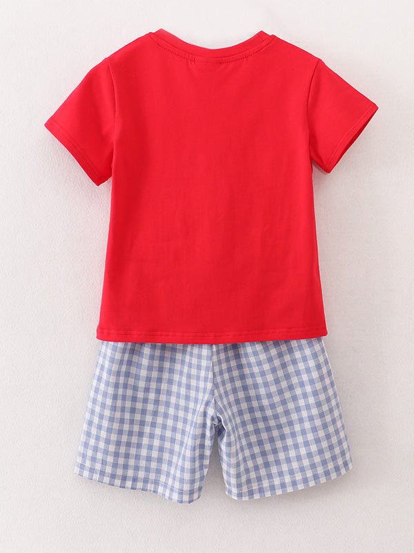 Rylee Faith Designs Boys Back to School Pencil Apple Applique Plaid Shorts SetEveretts Place