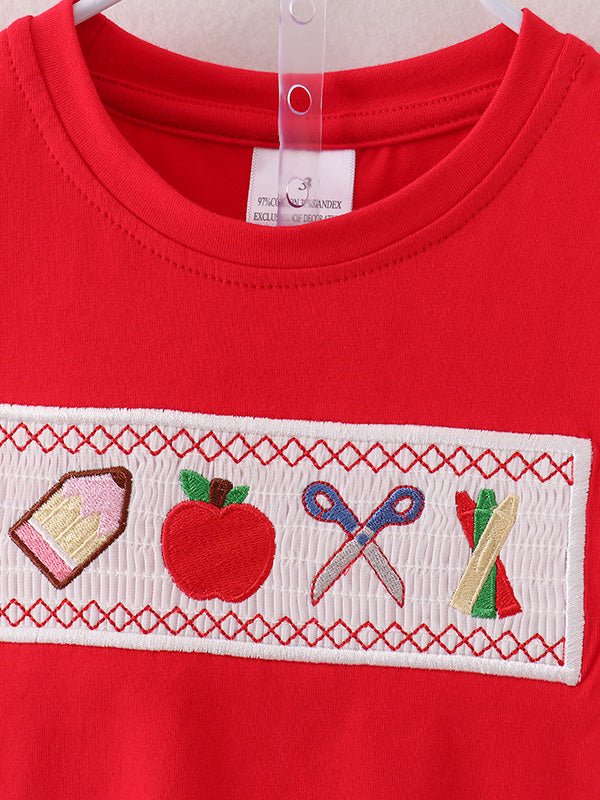 Rylee Faith Designs Boys Back to School Pencil Apple Applique Plaid Shorts SetEveretts Place