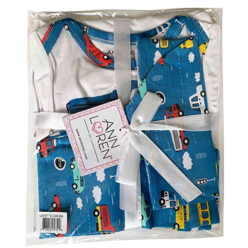 Boys Layette Cars Trucks Onesie Pants Cap 3pc Gift Set - Everetts Place: Online Boutique - Clothing