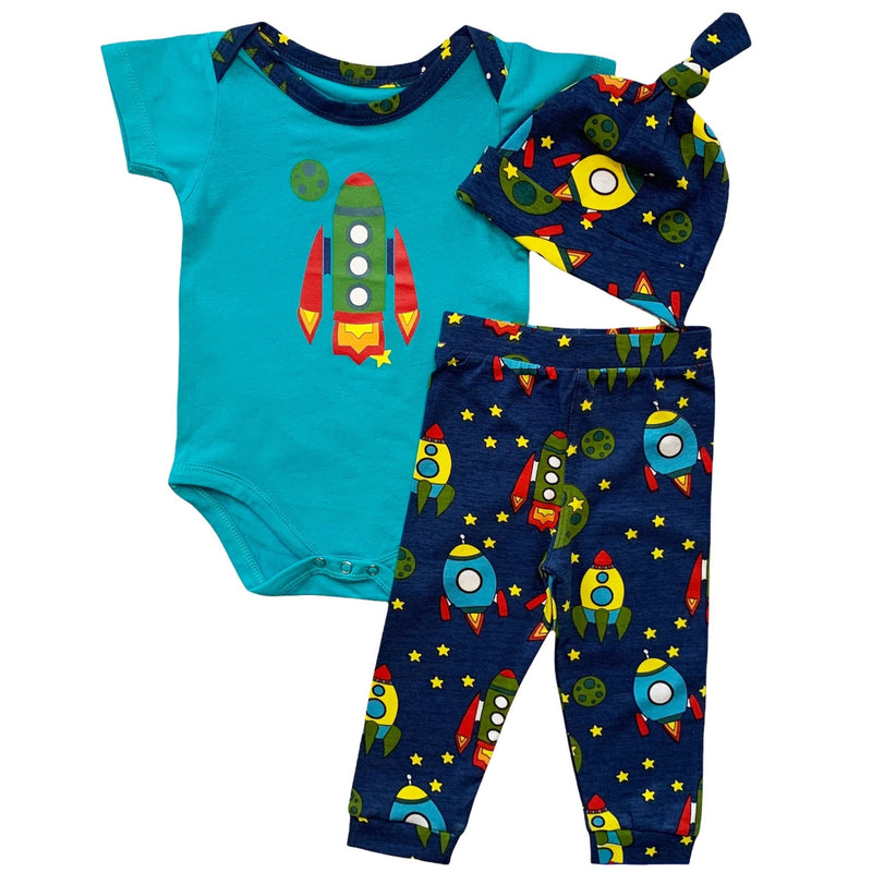 Boys Layette Space Ship Onesie Pants Cap 3pc Gift Set - Everetts Place: Online Boutique - Kid's Clothing