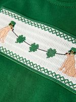 Rylee Faith Designs Boys St. Patrick’s Day Shamrock Puppy Smocked Plaid Set - 