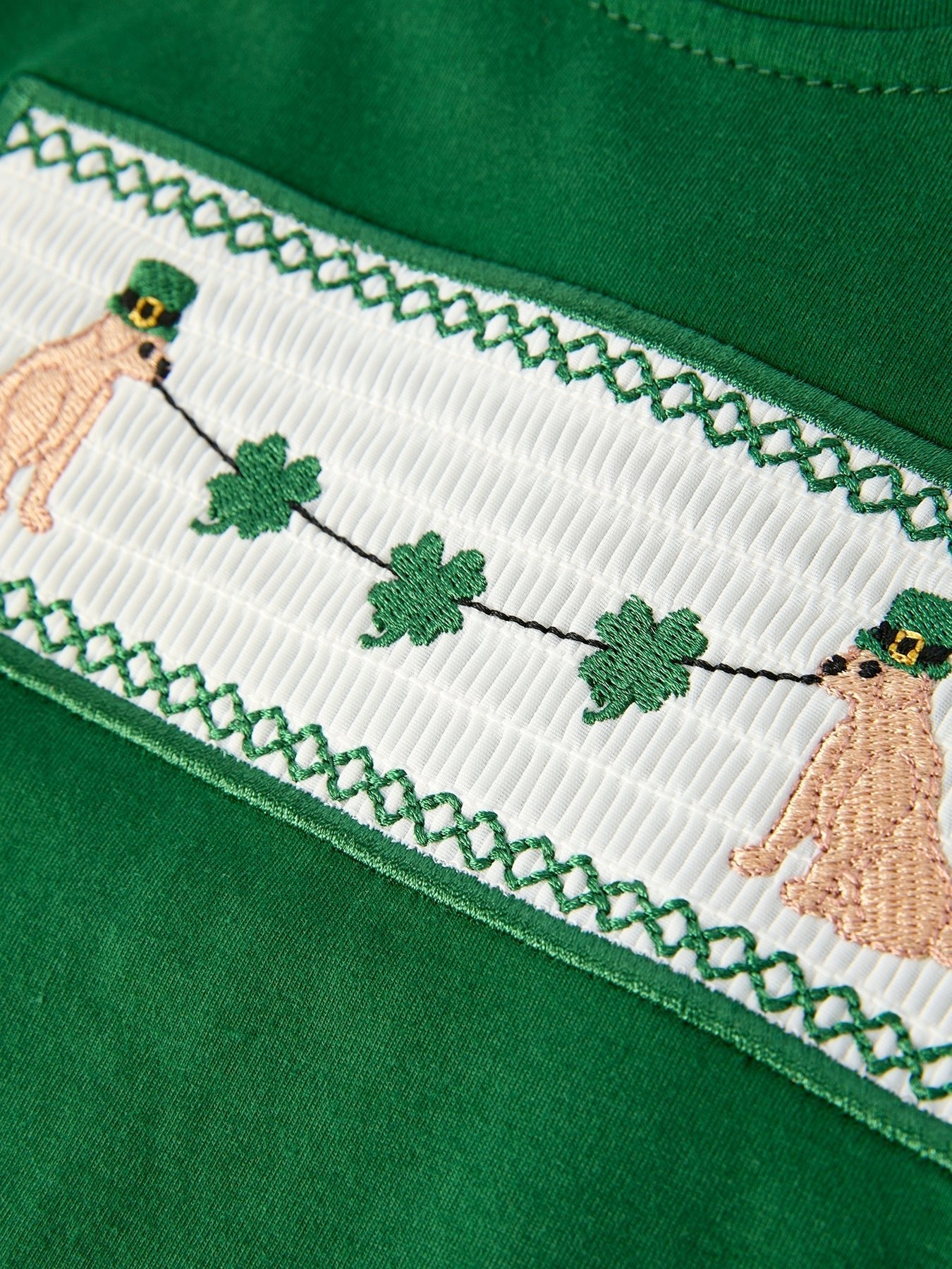 Rylee Faith Designs Boys St. Patrick’s Day Shamrock Puppy Smocked Plaid Set - 