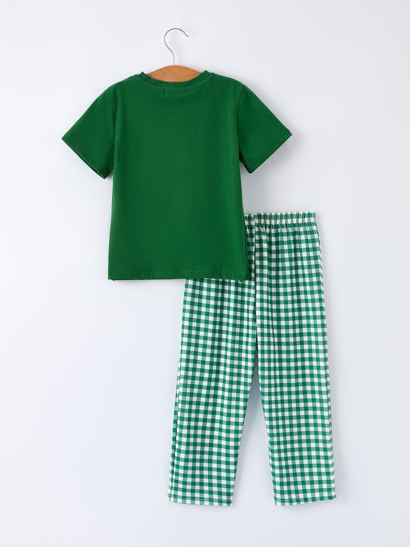 Rylee Faith Designs Boys St. Patrick’s Day Shamrock Puppy Smocked Plaid Set - 