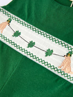 Rylee Faith Designs Boys St. Patrick’s Day Shamrock Puppy Smocked Romper - 
