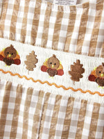 Rylee Faith Designs Boys Thanksgiving Smocking Embroidered Brown Plaid Romper - Everetts Place Boutique - 