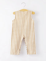 Rylee Faith Designs Boys Thanksgiving Smocking Embroidered Brown Plaid Romper - Everetts Place Boutique - 