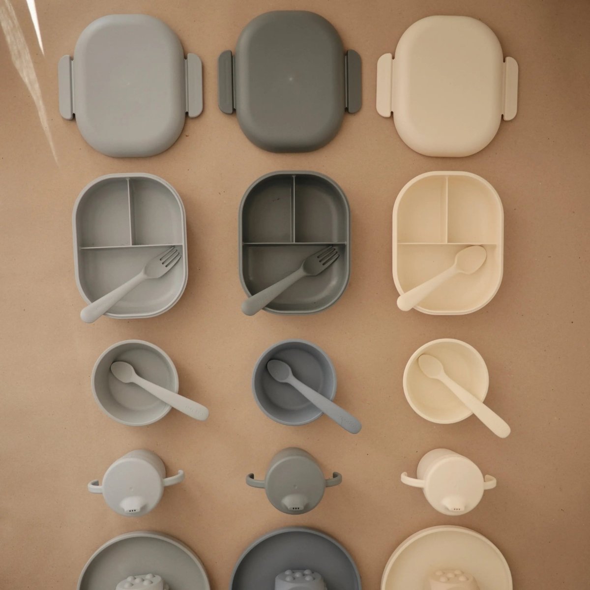 Mushie BPA Free Plastic Lunchbox with Built In Compartments and Locking Utensils - 