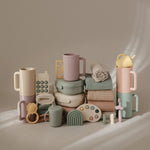 Mushie BPA Free Plastic Lunchbox with Built In Compartments and Locking Utensils - 