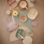 Mushie BPA Free Plastic Lunchbox with Built In Compartments and Locking Utensils - 