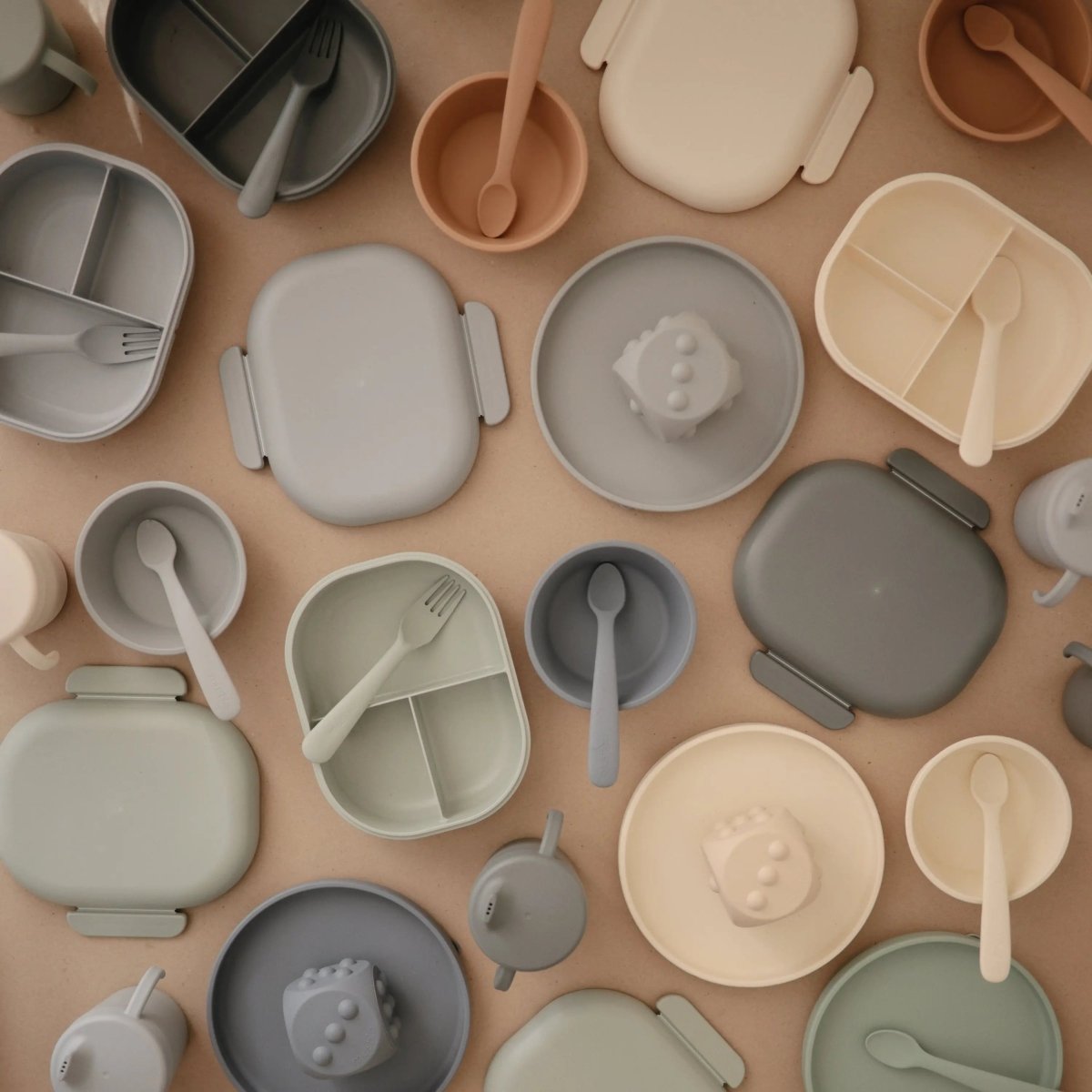 Mushie BPA Free Plastic Lunchbox with Built In Compartments and Locking Utensils - 