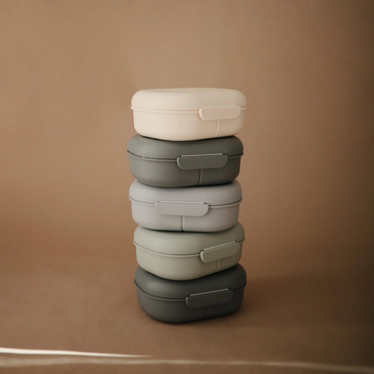 Mushie BPA Free Plastic Lunchbox with Built In Compartments and Locking Utensils - 