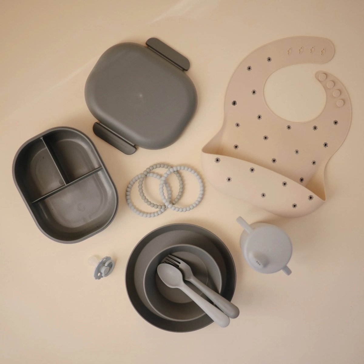 Mushie BPA Free Plastic Lunchbox with Built In Compartments and Locking Utensils - 