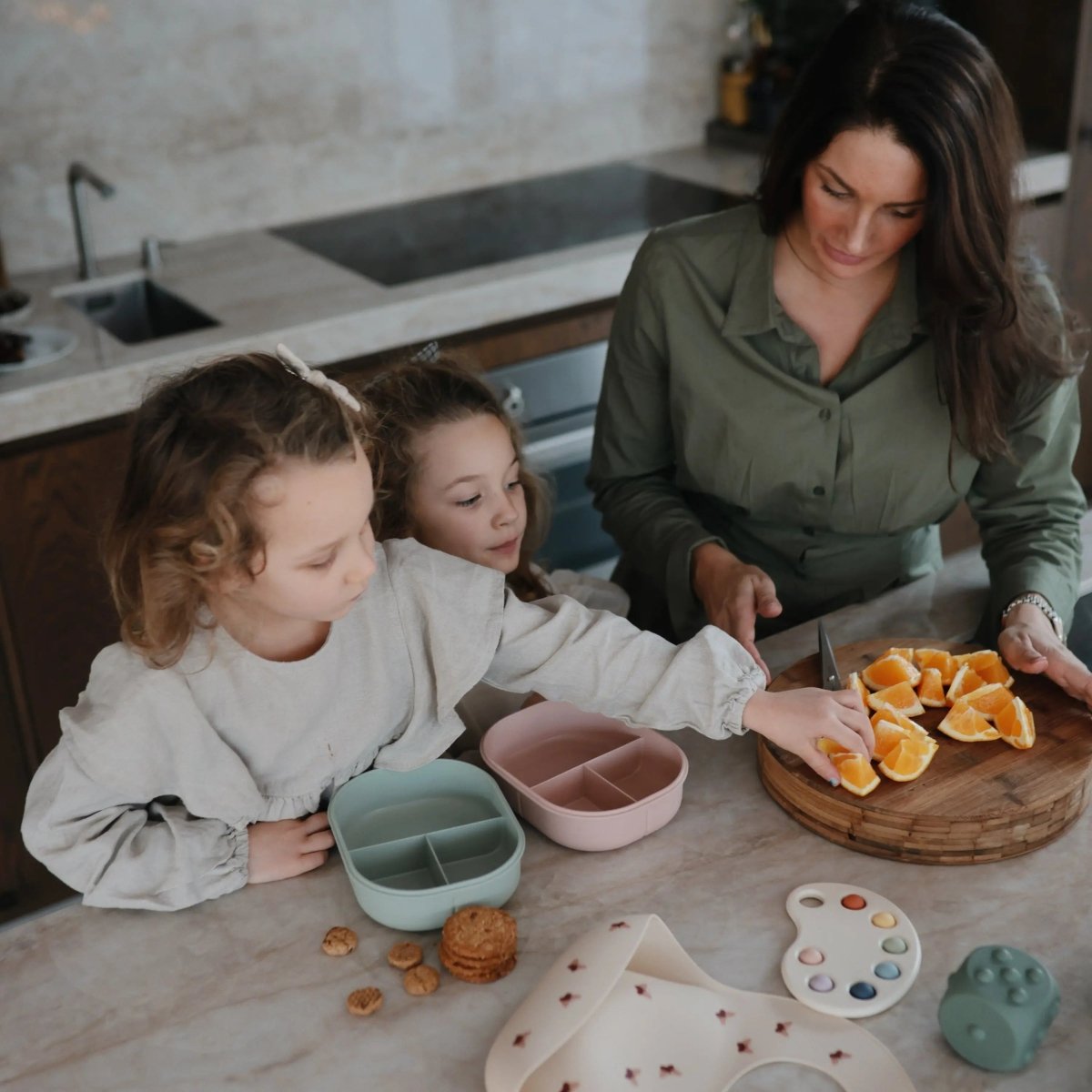 Mushie BPA Free Plastic Lunchbox with Built In Compartments and Locking Utensils - Everetts Place Boutique - 