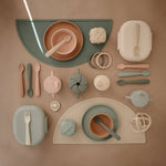 Mushie BPA Free Plastic Lunchbox with Built In Compartments and Locking Utensils - 