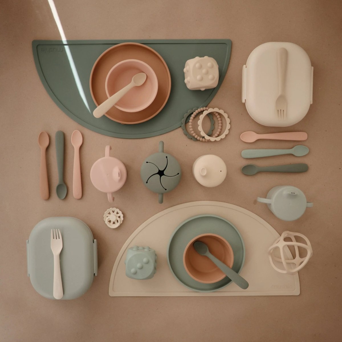 Mushie BPA Free Plastic Lunchbox with Built In Compartments and Locking Utensils - 