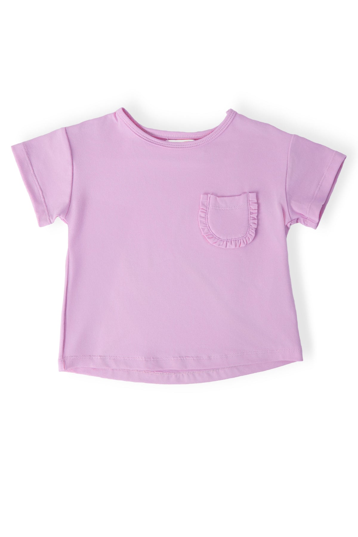 Bright Lilac Ruffle Pocket Tee - Sleeve, White, Pink, Textile, Active Shirt | Everetts Place