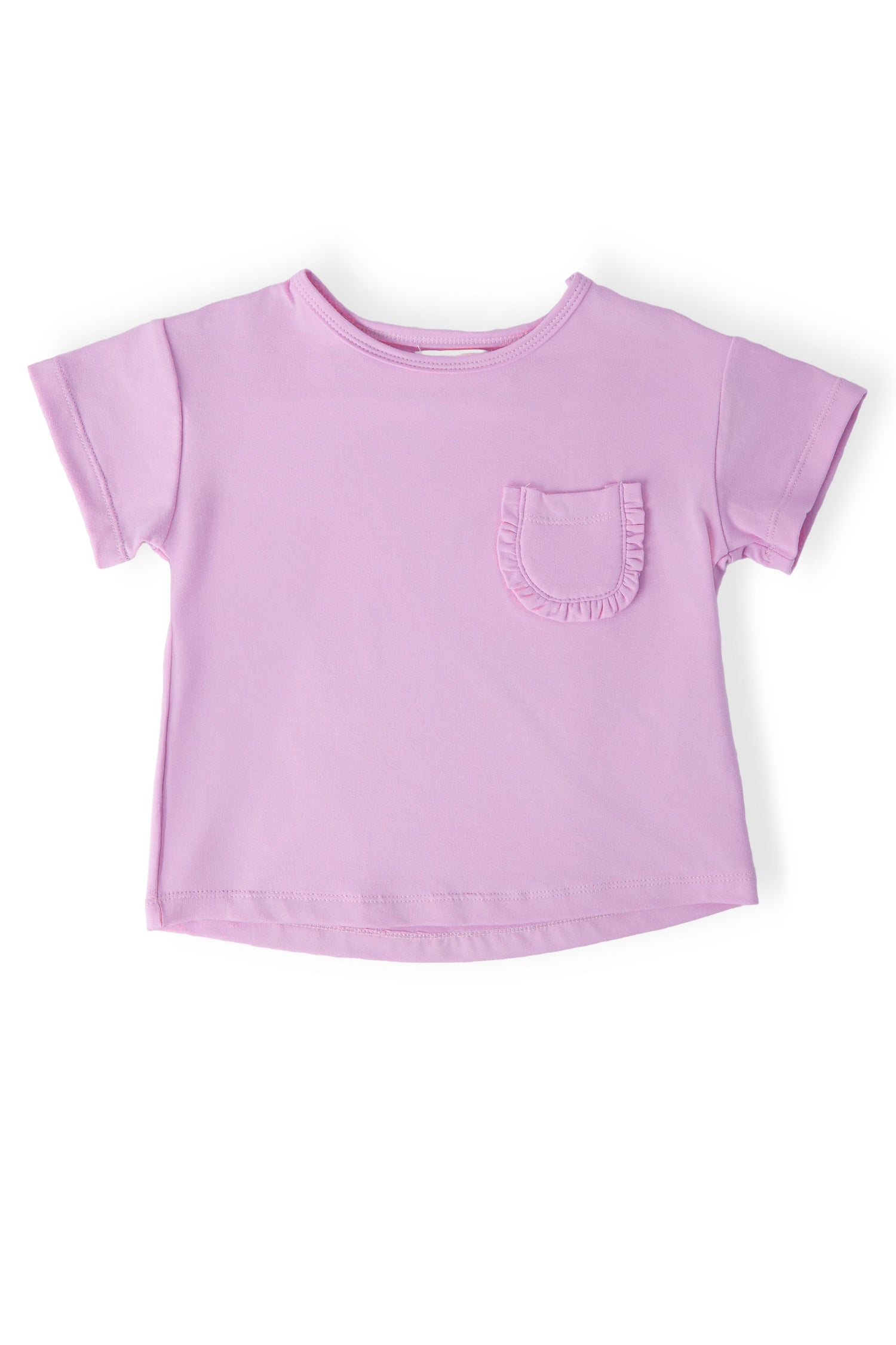 Bright Lilac Ruffle Pocket Tee - Sleeve, White, Pink, Textile, Active Shirt | Everetts Place