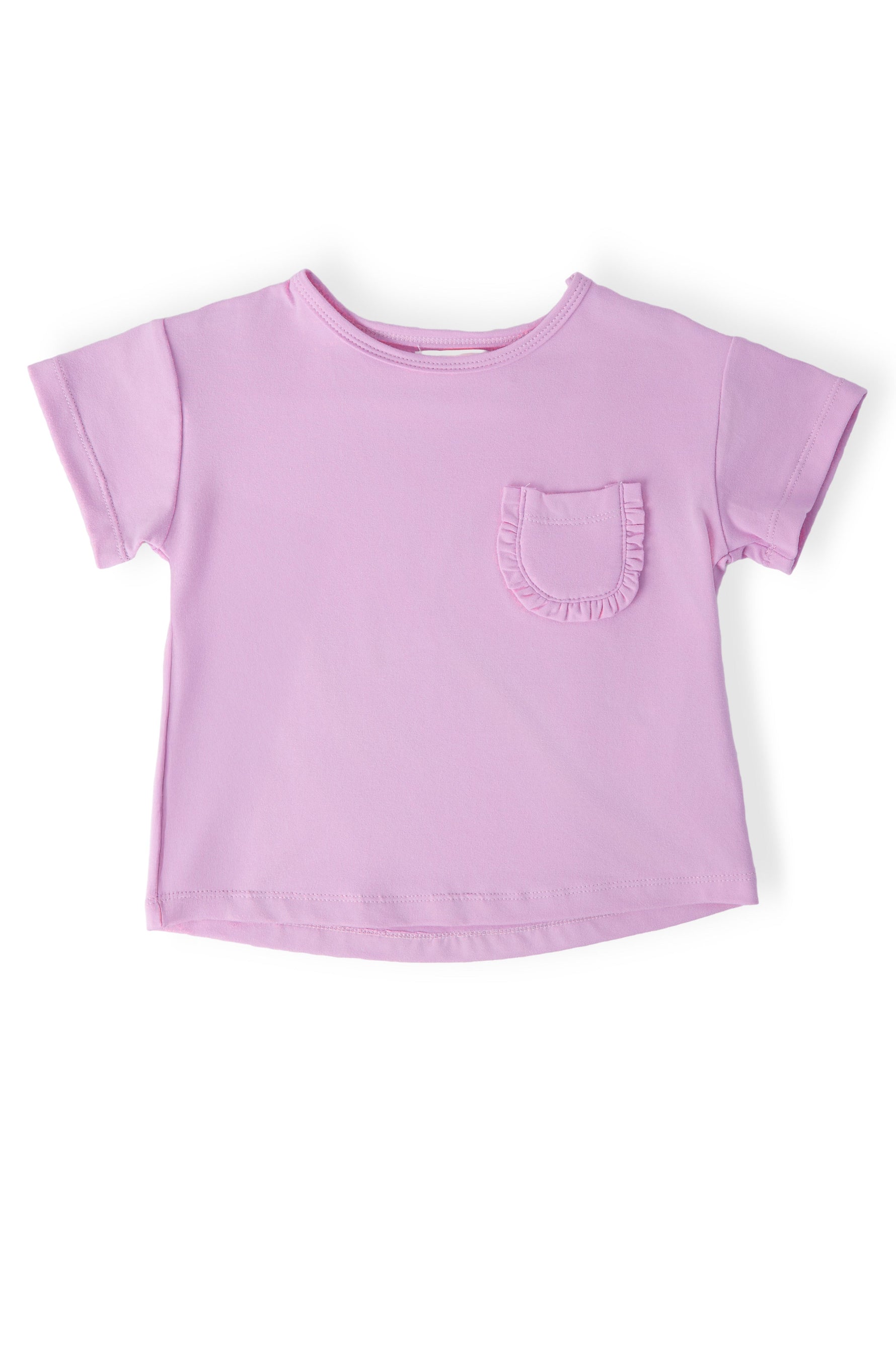 Bright Lilac Ruffle Pocket Tee - Sleeve, White, Pink, Textile, Active Shirt | Everetts Place