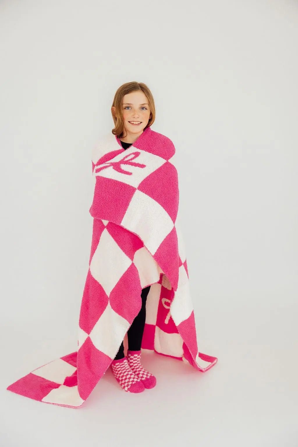 Mila & Rose ® Bright Pink Checker Bow Cozy Blanket - 