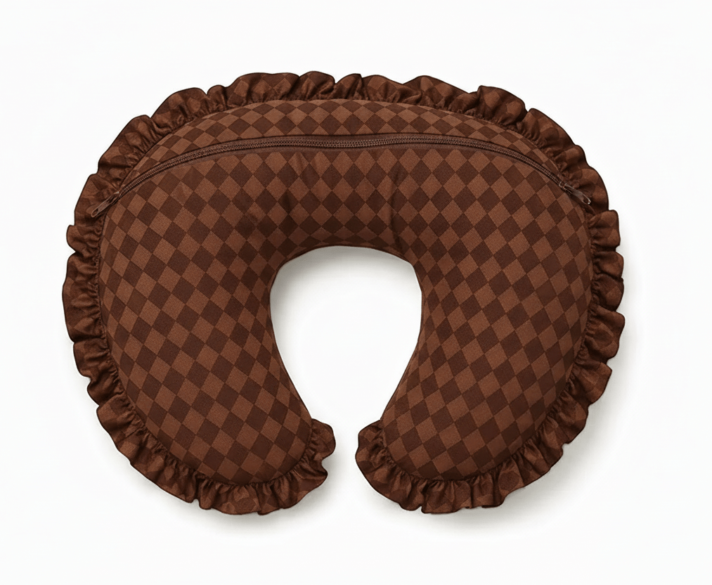Little Mae & Co Brown Diamond Ruffle Nursing Pillow Cover - 