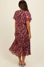 PinkBlush Brown Floral Pleated Maternity Midi Dress - 