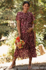 PinkBlush Brown Floral Pleated Maternity Midi Dress - 