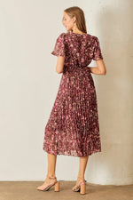PinkBlush Brown Floral Pleated Midi Dress - 