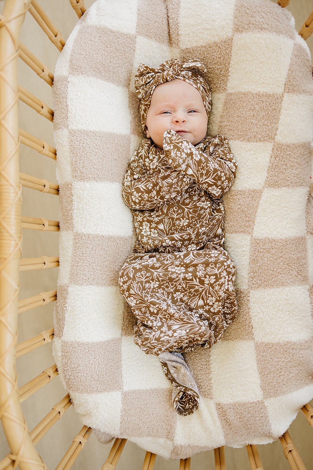 Mebie Baby Brown Floral Ribbed Bamboo Head Wrap - 