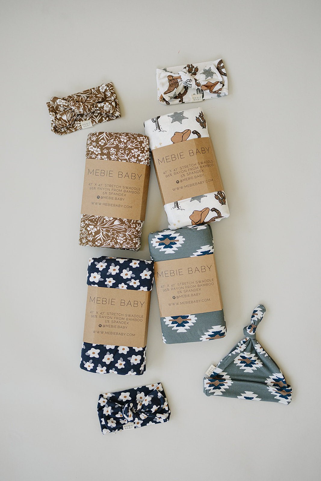 Mebie Baby Brown Floral Ribbed Bamboo Head Wrap - 
