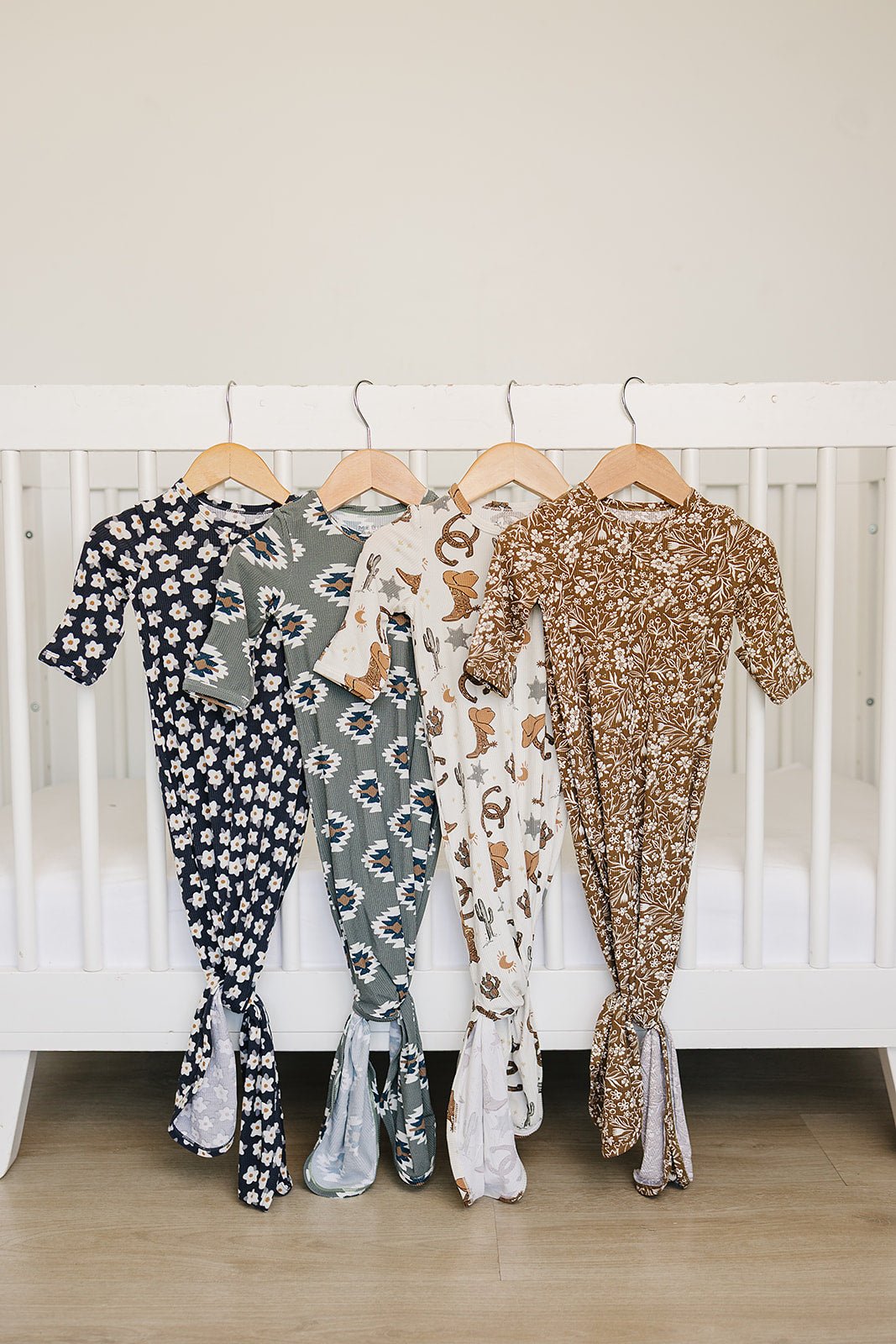 Mebie Baby Brown Floral Ribbed Bamboo Knot Gown - 