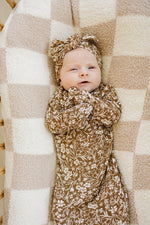Mebie Baby Brown Floral Ribbed Bamboo Knot Gown - 
