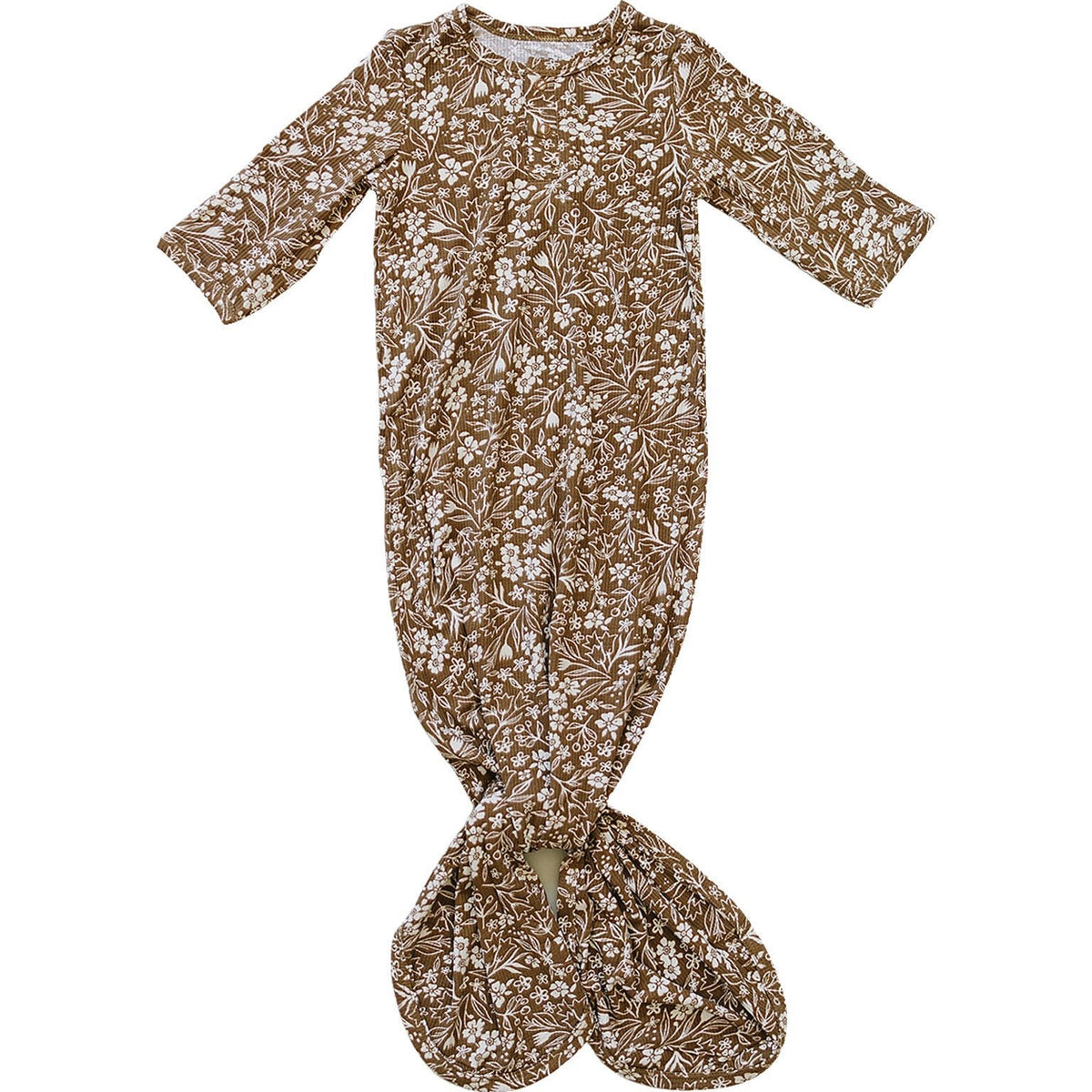 Brown Floral Ribbed Bamboo Knot Gown - Baby & Toddler Clothing, One-piece garment, Pattern, Child, Day Dress | Everetts Place