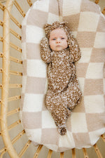 Mebie Baby Brown Floral Ribbed Bamboo Knot Gown - 