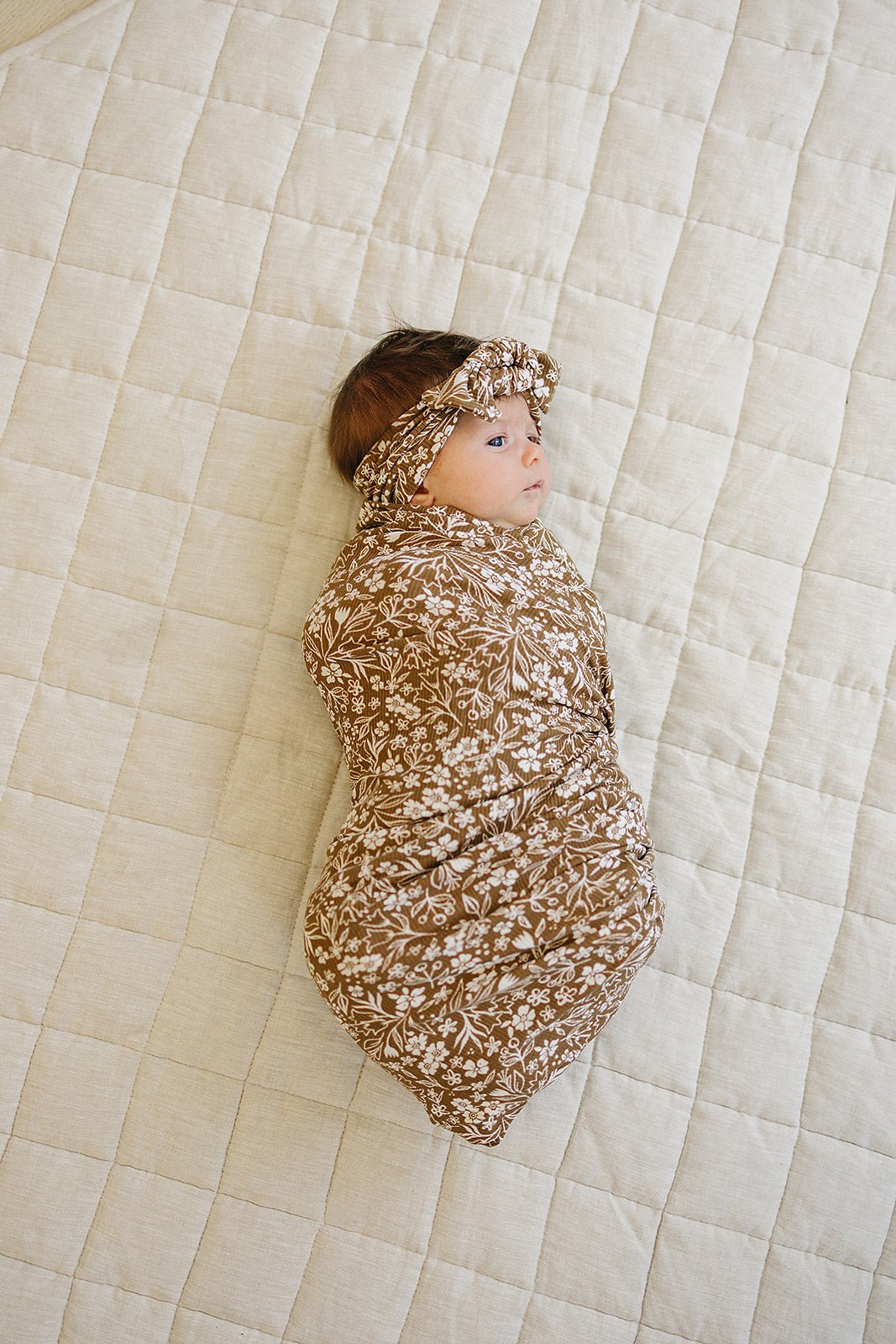 Mebie Baby Brown Floral Ribbed Bamboo Stretch Swaddle - 