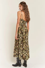 PinkBlush Brown Floral Sleeveless Front Cinched Midi Dress - 