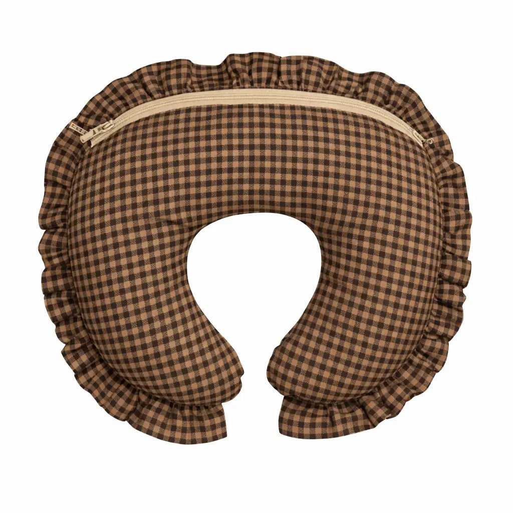 Little Mae & Co Brown Gingham Ruffle Nursing Pillow Cover For Feeding And Tummy Time - 