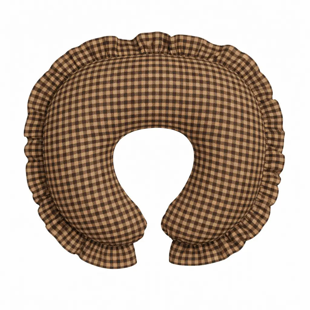 Little Mae & Co Brown Gingham Ruffle Nursing Pillow Cover For Feeding And Tummy Time - 