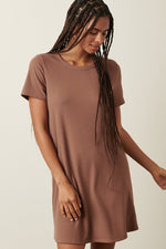 PinkBlush Brown Ribbed Knit Basic Short Sleeve T-Shirt DressEveretts Place
