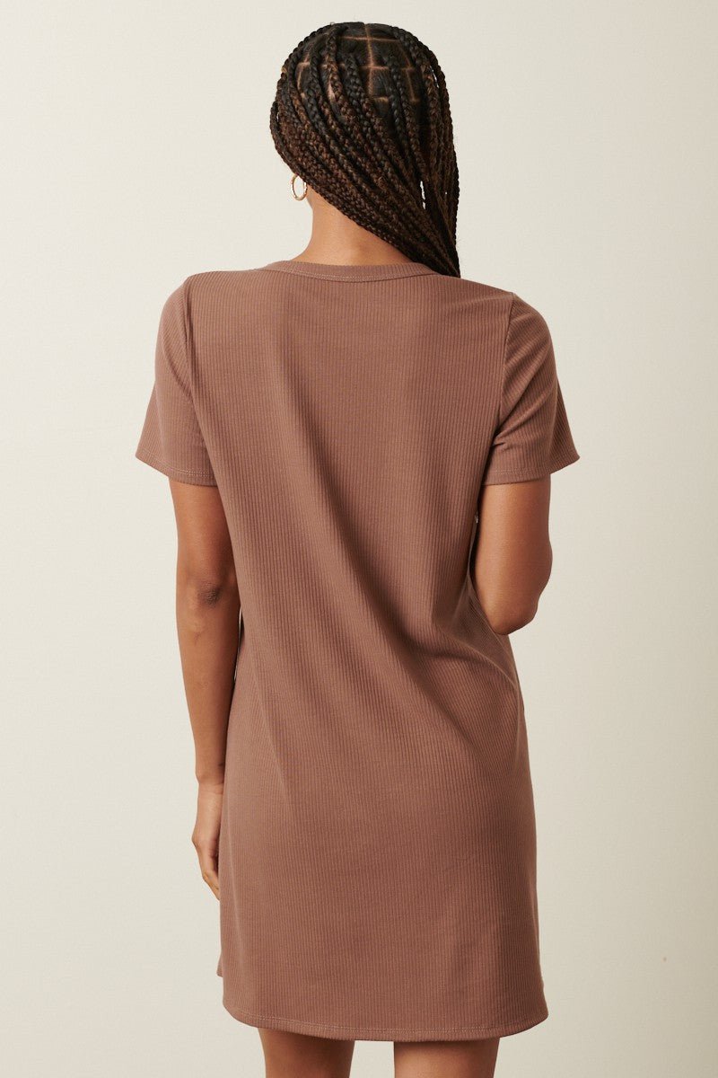 PinkBlush Brown Ribbed Knit Basic Short Sleeve T-Shirt DressEveretts Place