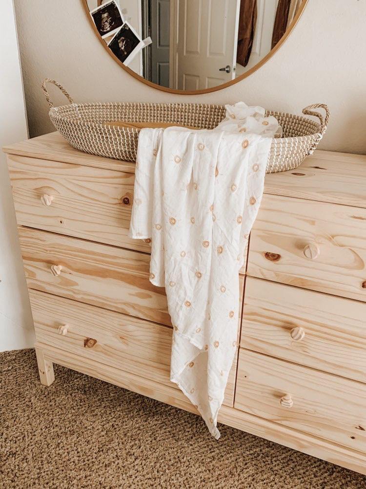 Bamboo Cotton Muslin Swaddle Blanket - Sun Print by Harp Angel Boutique