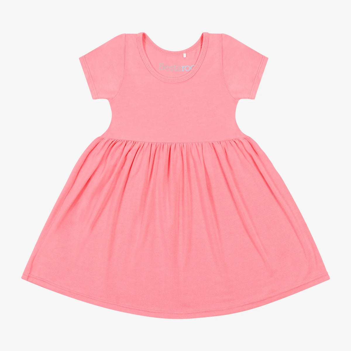 Bubble gum pink baby dress with short sleeves and a ruffle detail